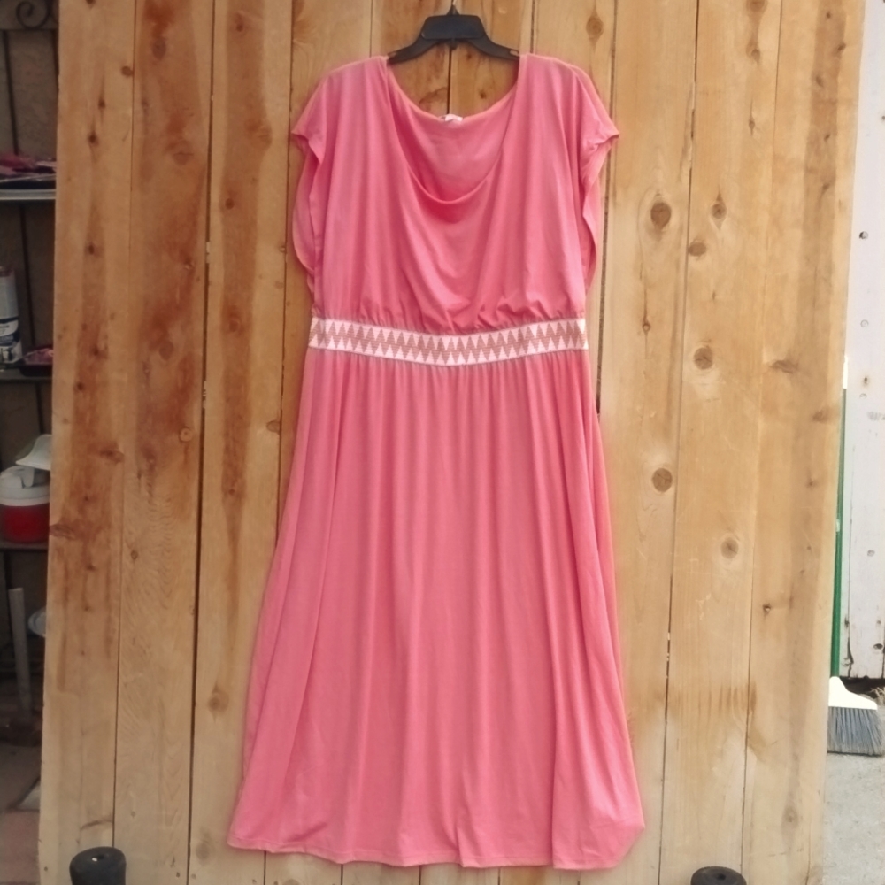 BONGO Pink Maxi Dress with Geometric Waist Band